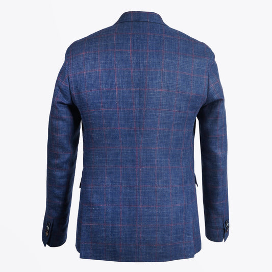 - Fine Pink Check Blazer - Navy