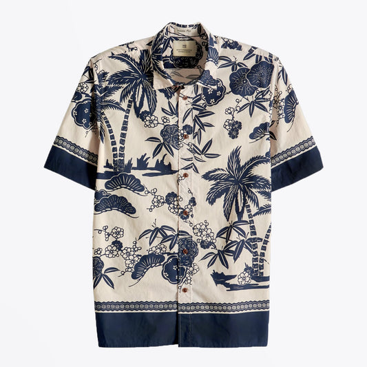 - Tropical Print Shirt - Beige/Navy