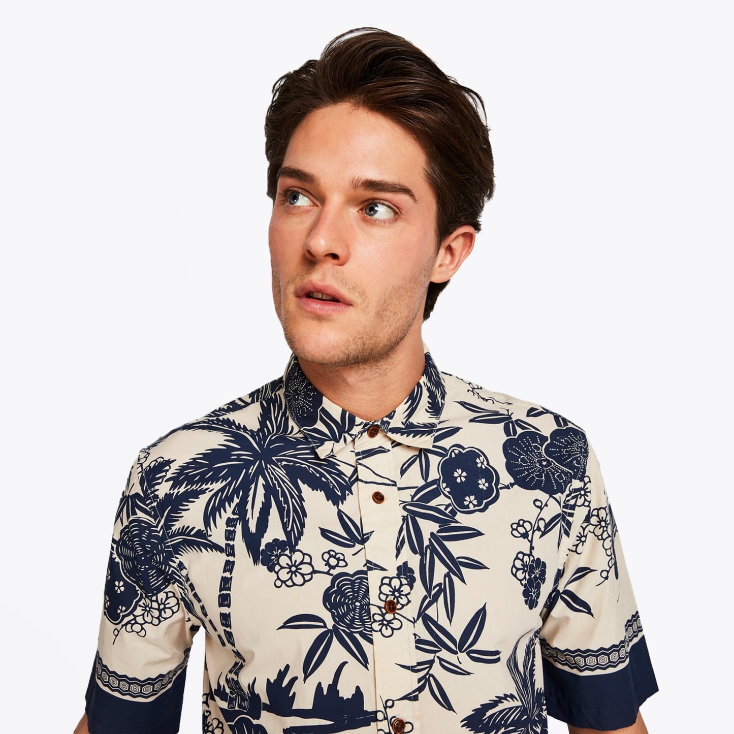 - Tropical Print Shirt - Beige/Navy