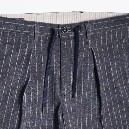 - Stretch Drawstring Trousers - Grey Stripe