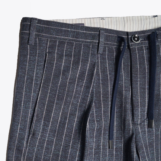 - Stretch Drawstring Trousers - Grey Stripe