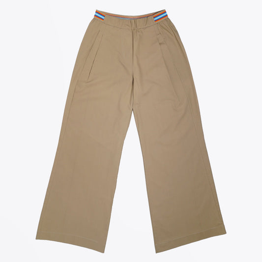 - Cotton Wide Leg Pants - Beige