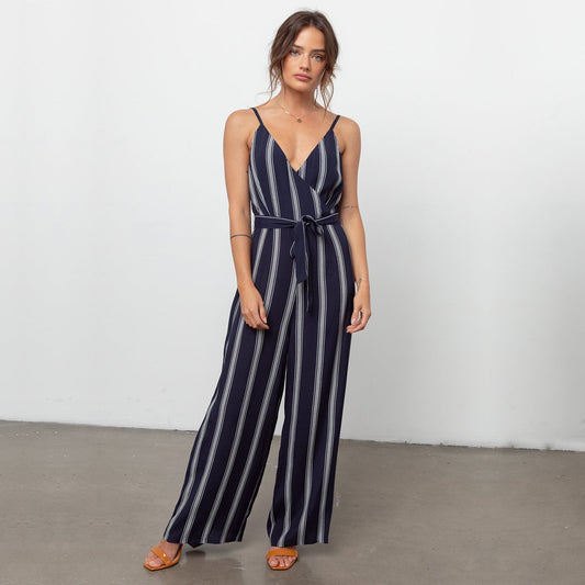- Serena Stripe Jumpsuit - Navy