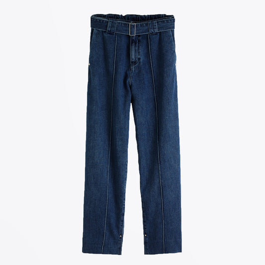 - Belted Denim Jeans - Blue
