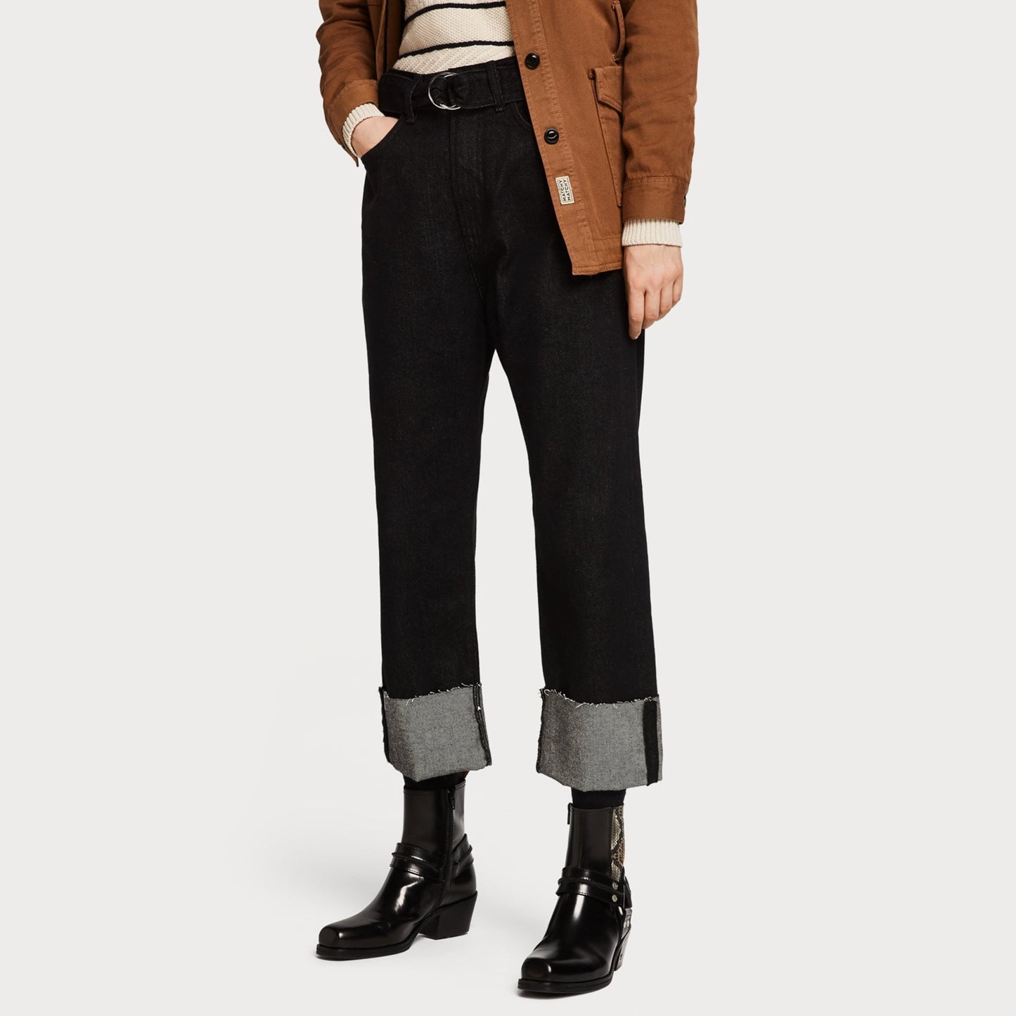 - Cotton Boyfriend Jeans - Charcoal