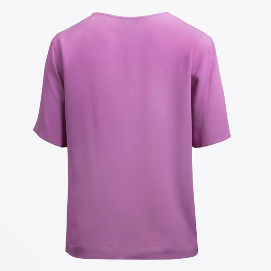 - V-Neck Silk Blend Top - Lilac/Pink