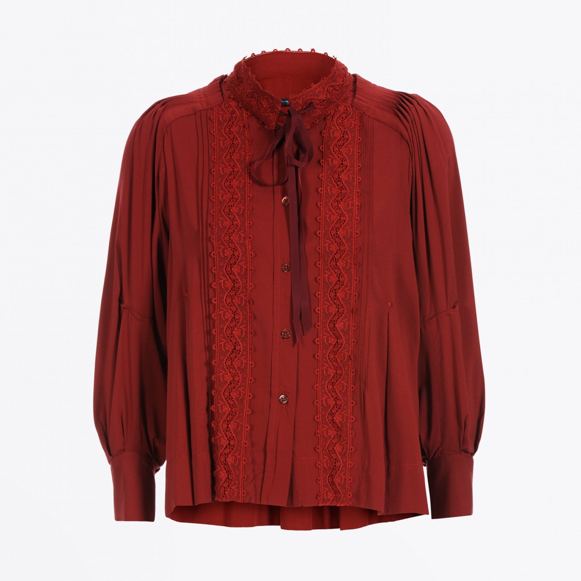 HIGH Memory - Tie-Neck Blouse - Deep Red
