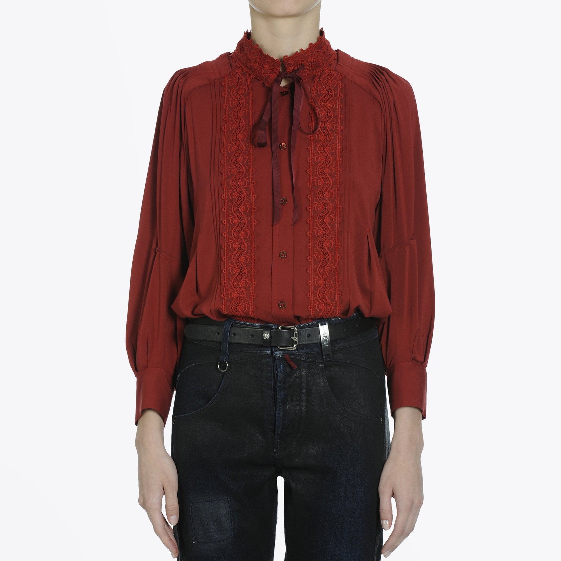 HIGH Memory - Tie-Neck Blouse - Deep Red
