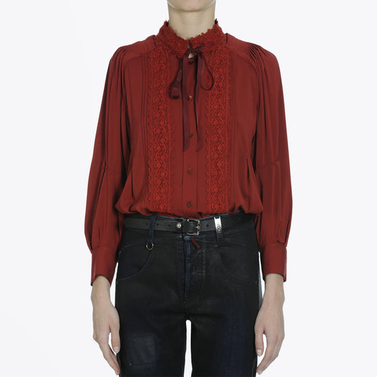 Memory - Tie-Neck Blouse - Deep Red