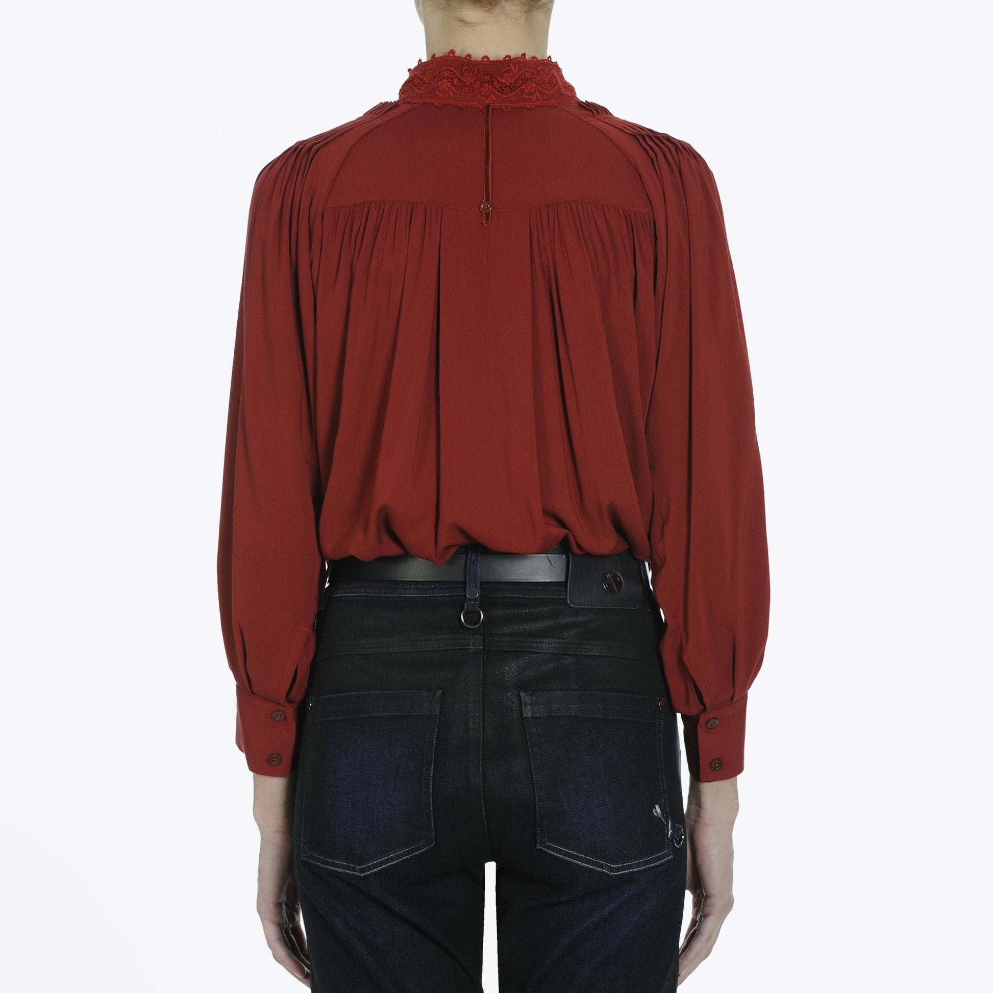 HIGH Memory - Tie-Neck Blouse - Deep Red