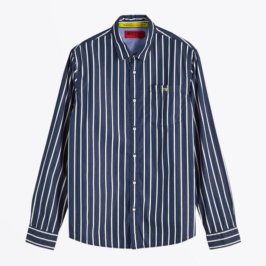 - Cotton Stripe Shirt - Blue/White