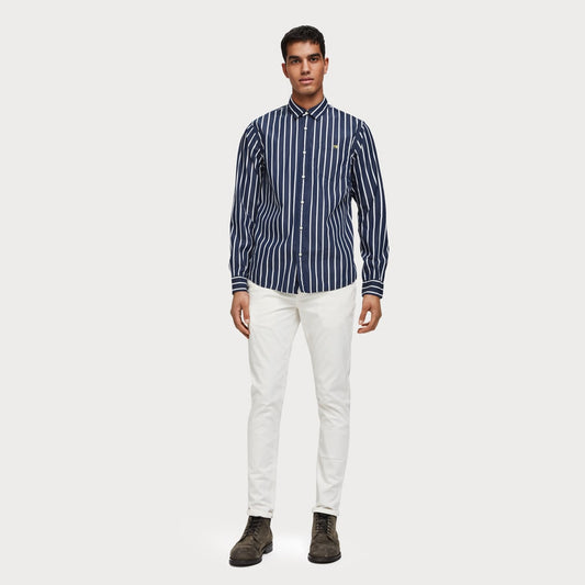 - Cotton Stripe Shirt - Blue/White