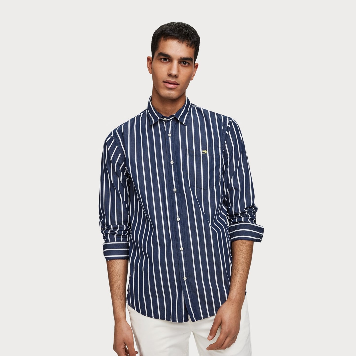 - Cotton Stripe Shirt - Blue/White