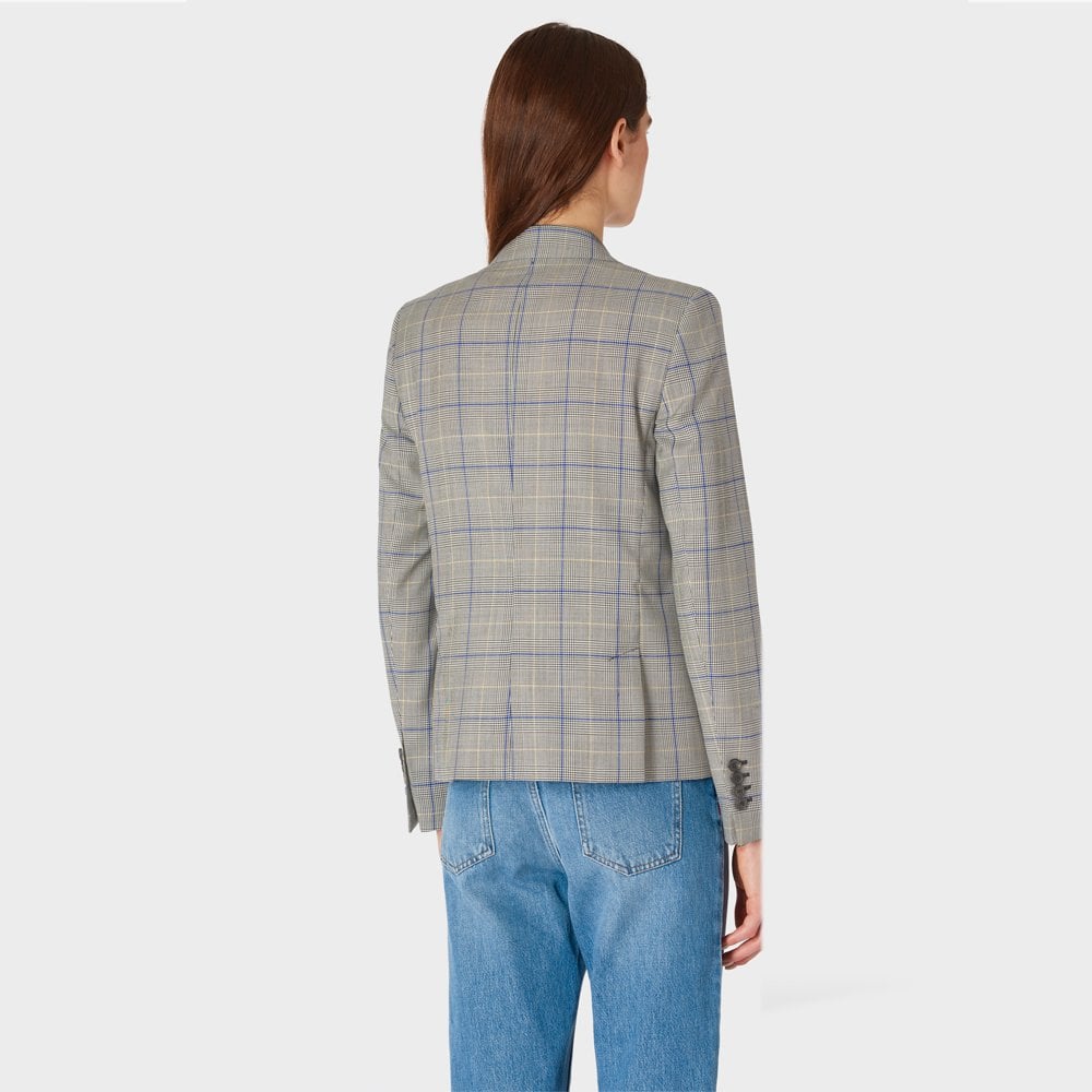 - Double Breasted Checked Wool Blazer - Grey