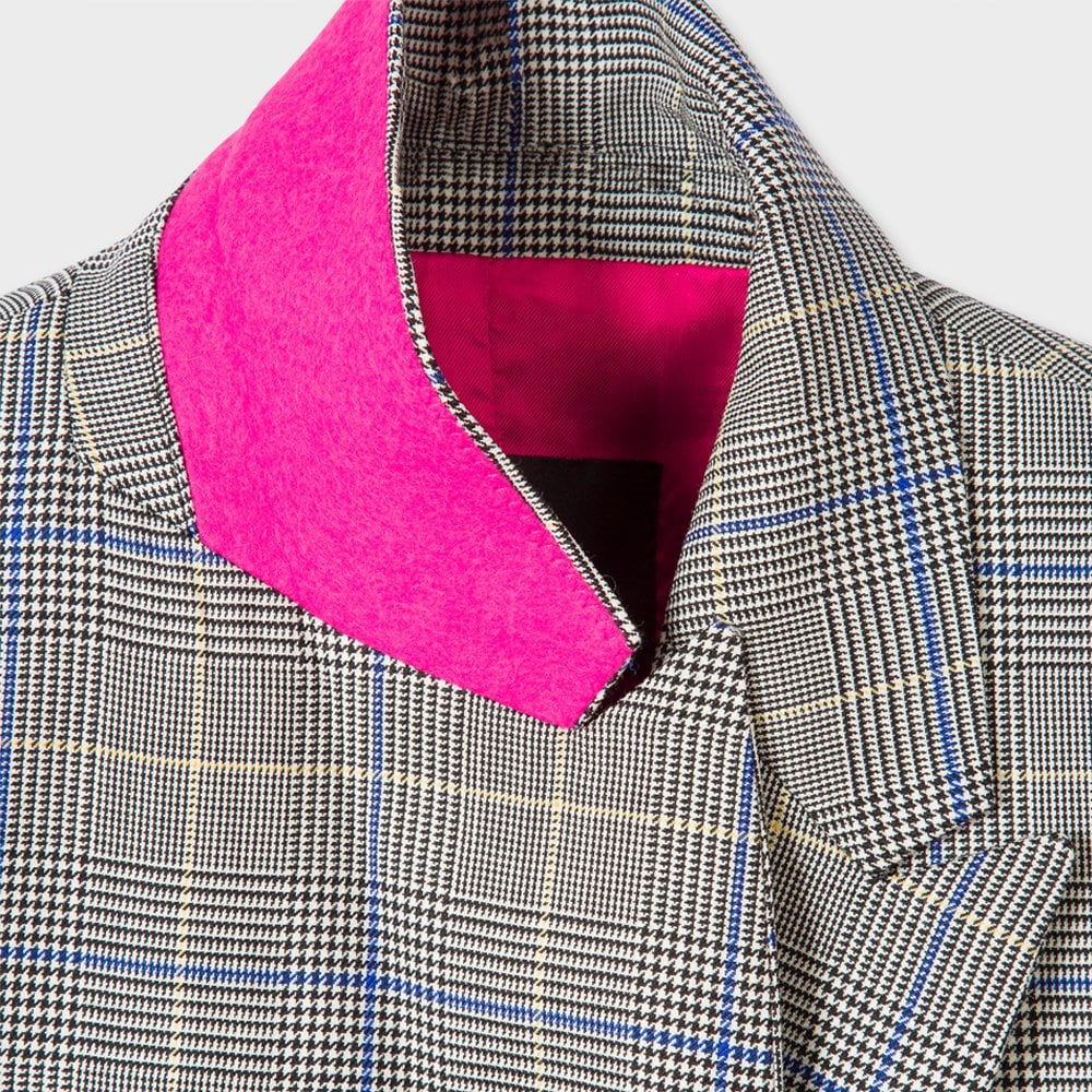 - Double Breasted Checked Wool Blazer - Grey