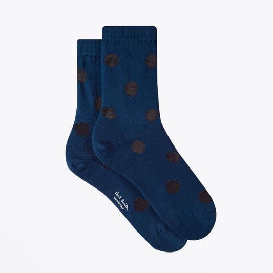- Semi-Sheer Polka Dot Socks - Navy