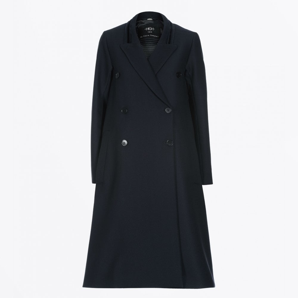 HIGH Founder - A-line Tech-Herringbone Coat - Navy
