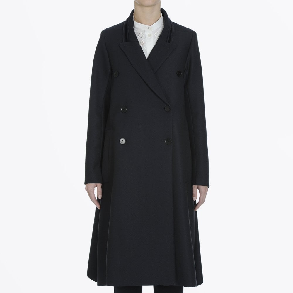HIGH Founder - A-line Tech-Herringbone Coat - Navy