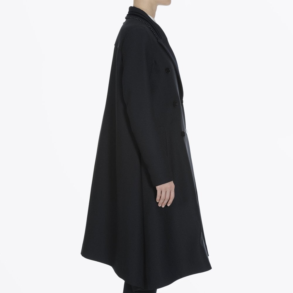 HIGH Founder - A-line Tech-Herringbone Coat - Navy