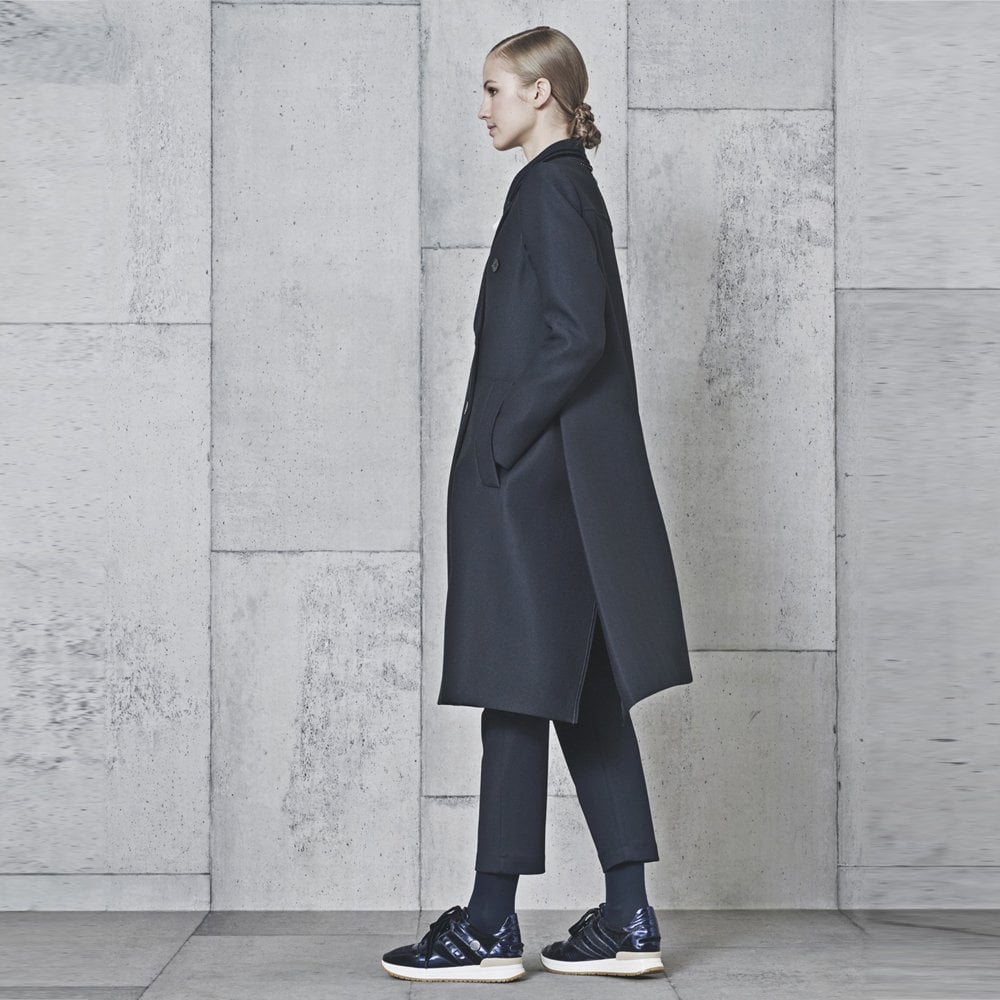 HIGH Founder - A-line Tech-Herringbone Coat - Navy