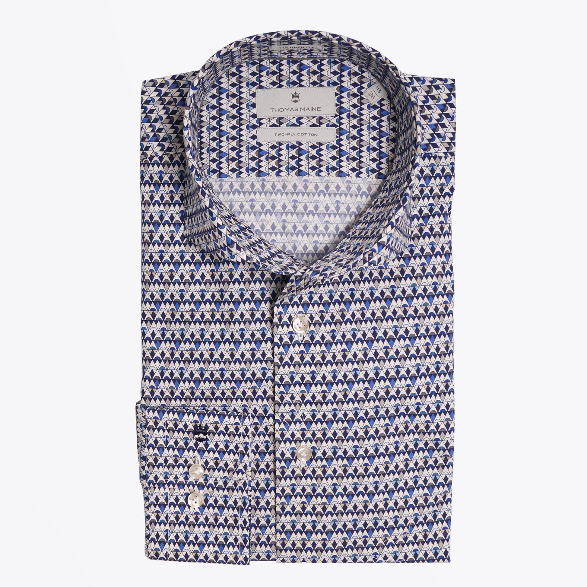 Thomas Modern Kent Triangle Print Shirt - Blue