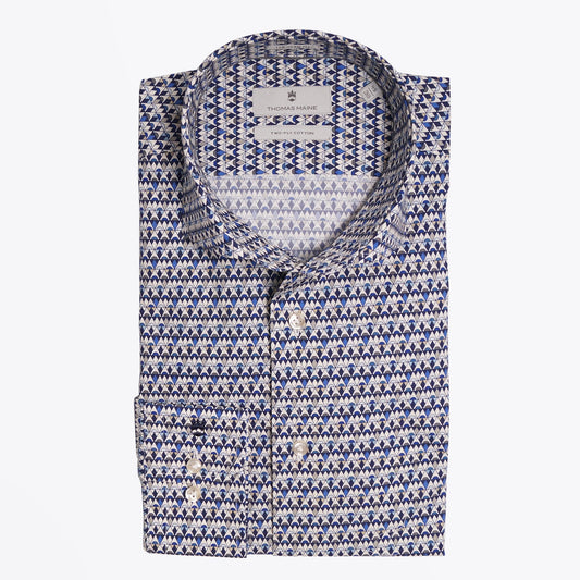 Modern Kent Triangle Print Shirt - Blue