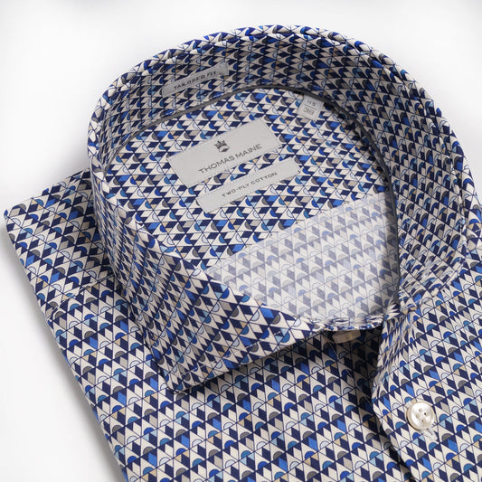Modern Kent Triangle Print Shirt - Blue