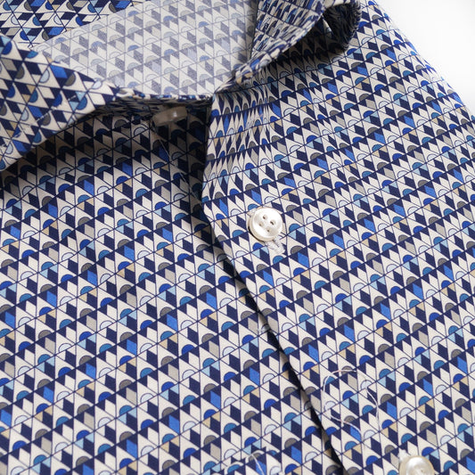 Modern Kent Triangle Print Shirt - Blue