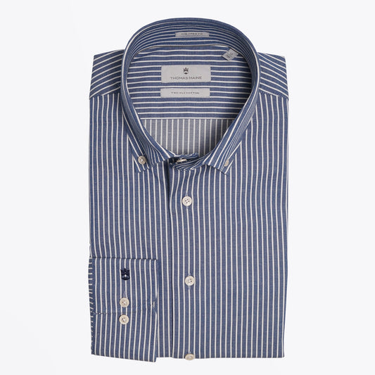 - Cotton Pinstripe Shirt - Blue