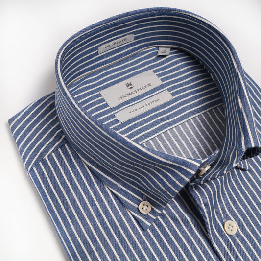 - Cotton Pinstripe Shirt - Blue