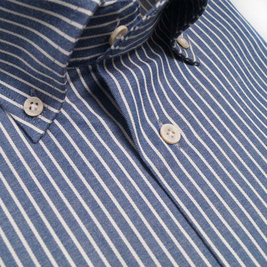 - Cotton Pinstripe Shirt - Blue