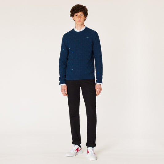 - Check Cotton Sweater - Navy