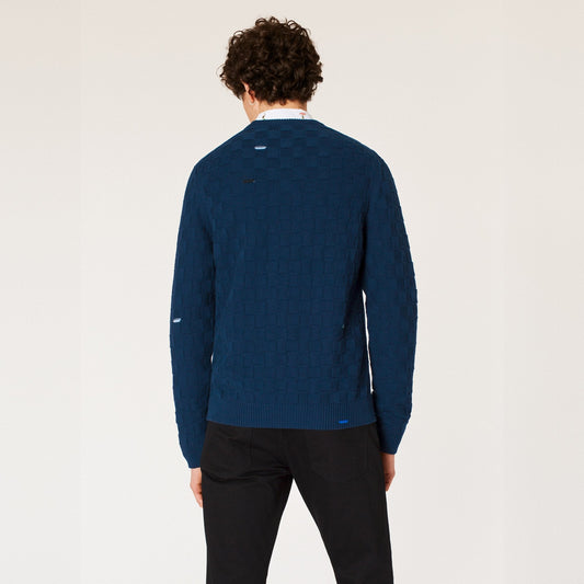 - Check Cotton Sweater - Navy