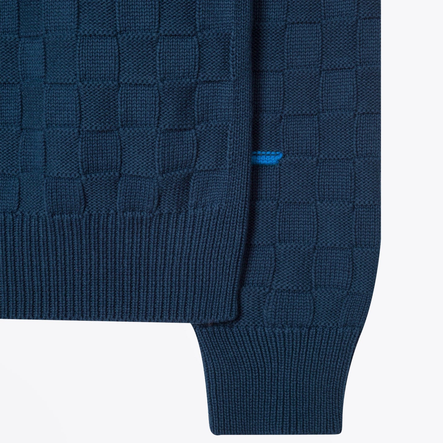 - Check Cotton Sweater - Navy