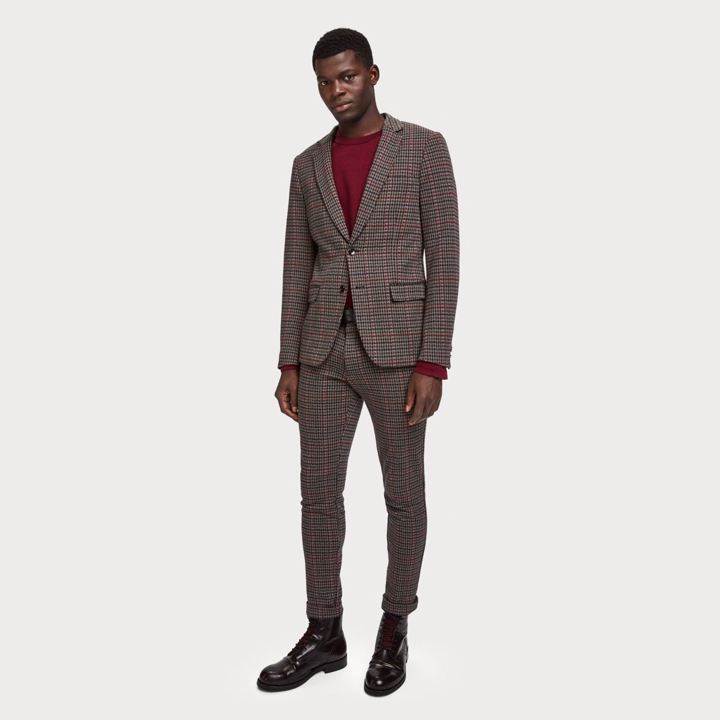 - Checked Knitted Blazer - Brown/Multi