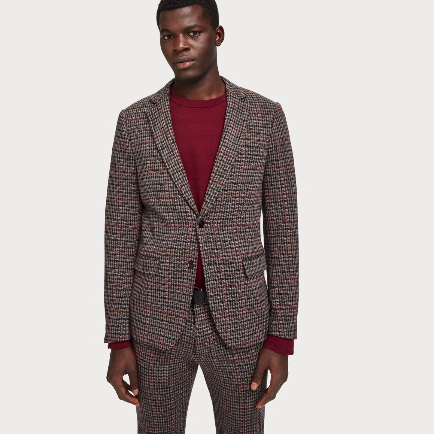 - Checked Knitted Blazer - Brown/Multi