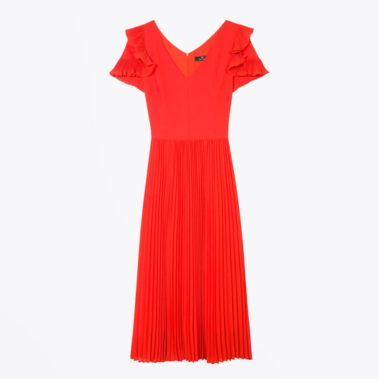 - Pleated Midi Dress - Red