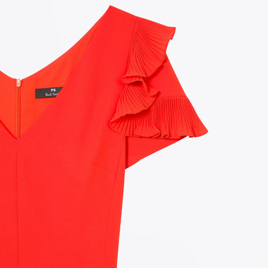 - Pleated Midi Dress - Red