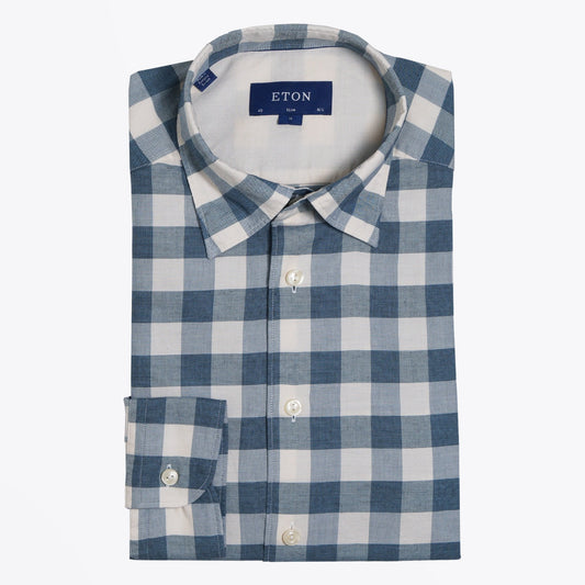 - Checked Twill Shirt - Blue/Grey
