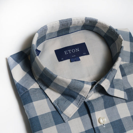 - Checked Twill Shirt - Blue/Grey