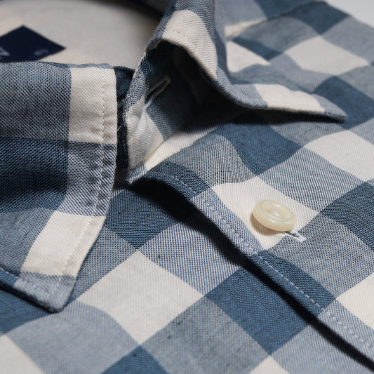 - Checked Twill Shirt - Blue/Grey
