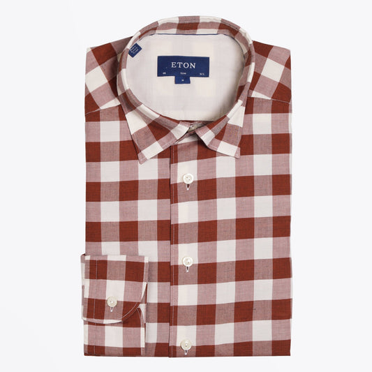 - Checked Twill Shirt - Pink/Red