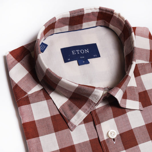 - Checked Twill Shirt - Pink/Red