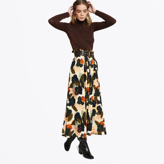 - Pleated Long Skirt - Red