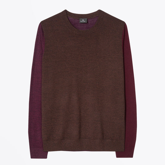Merino Wool Sweater - Burgundy/Brown