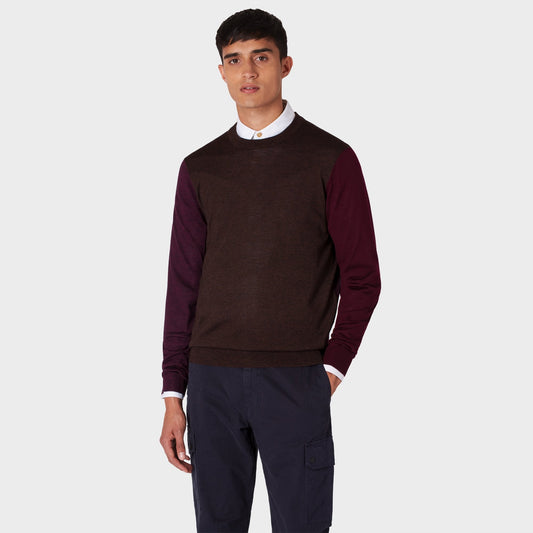 Merino Wool Sweater - Burgundy/Brown