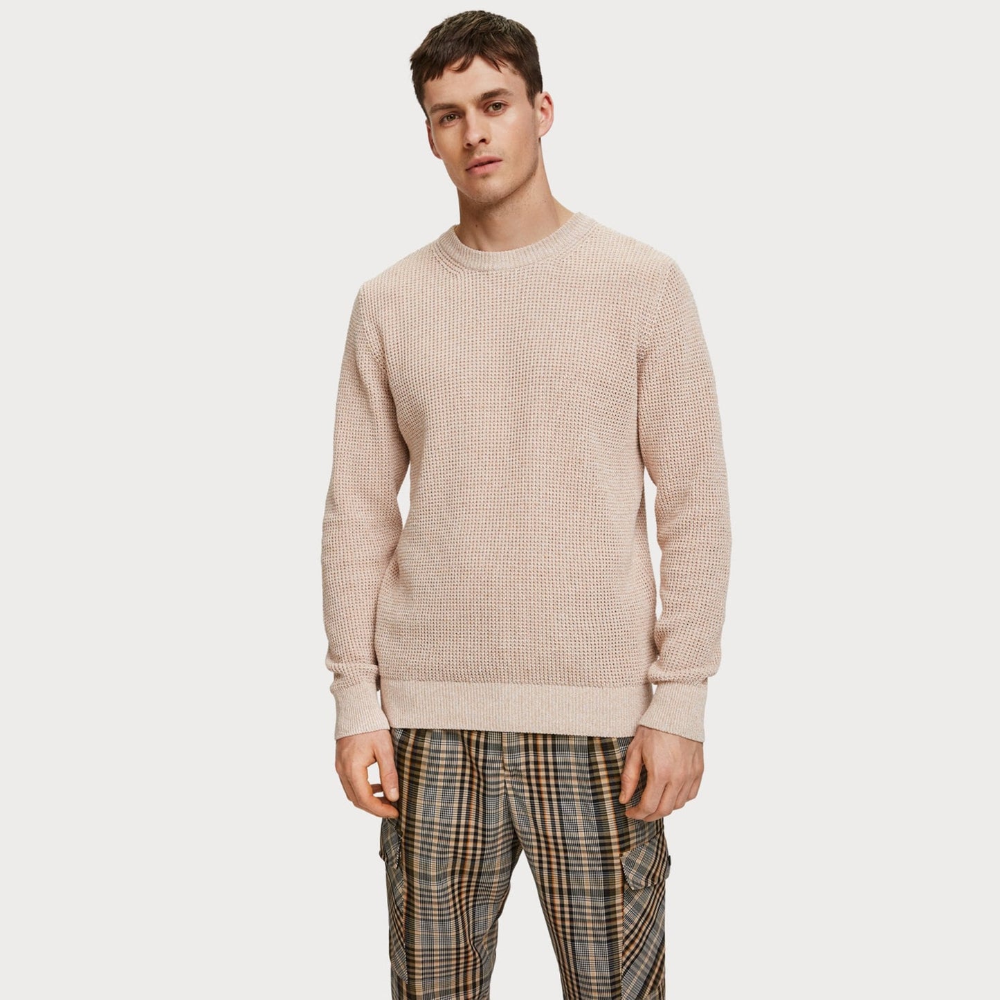 - Structured Knitted Sweater - Beige