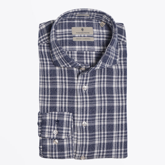 Flannel Checked Shirt - Navy/White
