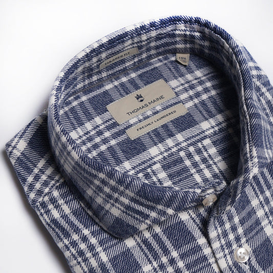 Flannel Checked Shirt - Navy/White
