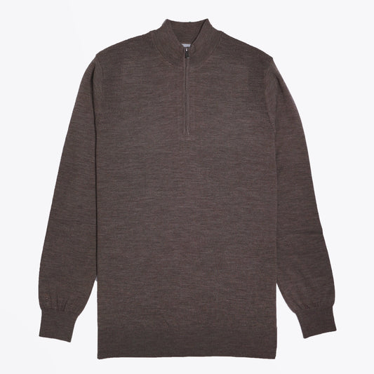 Merino Funnel Neck Zip Sweater - Beige